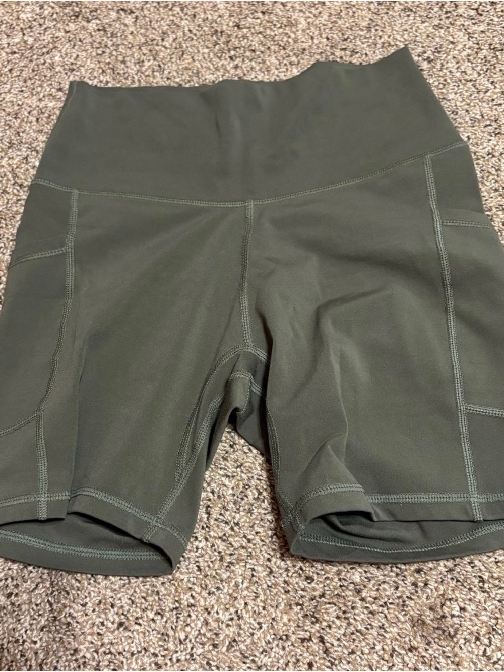 High-Rise Olive Bike Shorts with Side Pockets Colorfulkoala